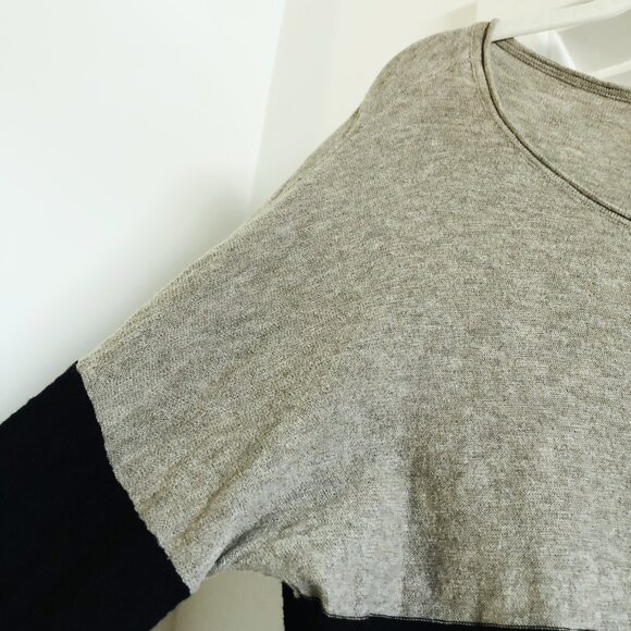 Vince Tan Black Color Block Sweater 100% Cotton Scoop Neck Drop Shoulder Stretch - Picture 7 of 15